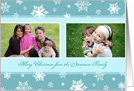 Merry Christmas Custom Name Photo Card - Teal White Snow card