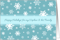 Happy Holidays Christmas Nephew and Family Card - Teal White Snow card