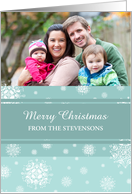 Merry Christmas Photo Card - Teal White Snowflakes card