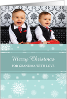 Merry Christmas Grandma Photo Card - Teal White Snowflakes card
