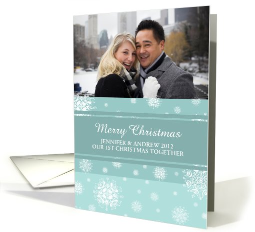 Couple's First Christmas Together Photo Card - Teal White... (972189)