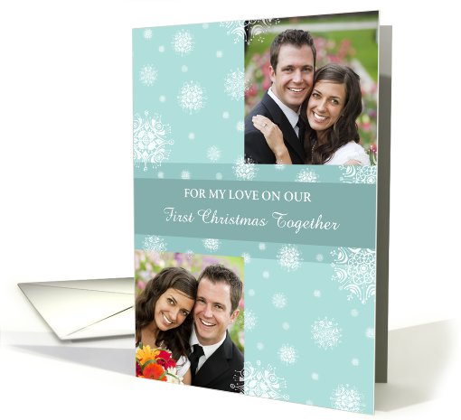 Our First Christmas Together Double Photo Card - Teal... (972283)