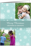 Grandpa Grandma Christmas Double Photo Card - Teal White Snowflakes card