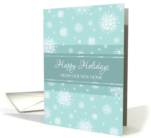 Happy Holidays We've Moved Card - Teal White Snowflakes card (974069)