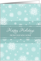 Happy Holidays We’ve Moved Card - Teal White Snowflakes card
