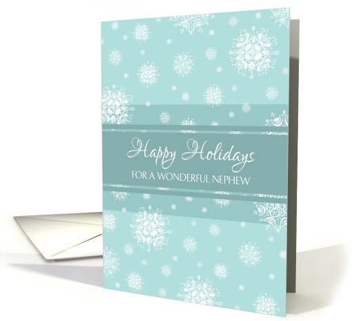 Happy Holidays Nephew Christmas Card - Teal White Snow card (976645)