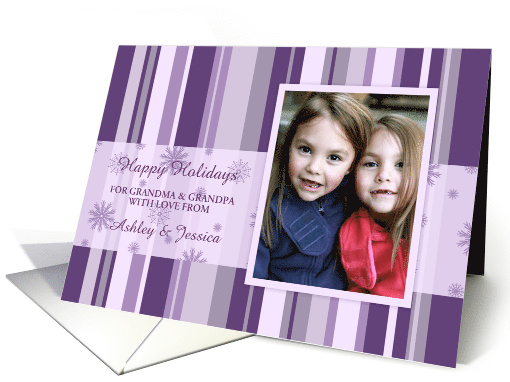 Happy Holidays Grandparents Christmas Photo Card - Purple Stripes card