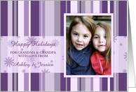 Happy Holidays Grandparents Christmas Photo Card - Purple Stripes card