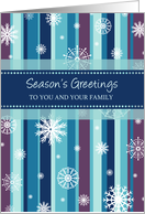 Season’s Greetings from Couple Christmas Card - Stripes and Snowflakes card