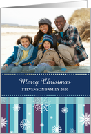 Merry Christmas Photo Card - Stripes and Snowflakes card