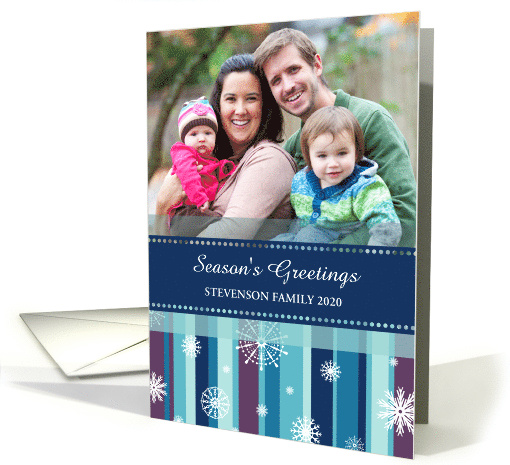 Season's Greetings Christmas Photo Card - Stripes and Snowflakes card