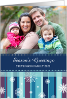 Season’s Greetings Christmas Photo Card - Stripes and Snowflakes card
