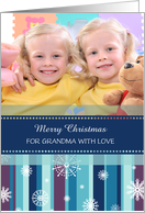 Merry Christmas Grandma Photo Card - Stripes and Snowflakes card