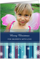 Merry Christmas Grandpa Photo Card - Stripes and Snowflakes card