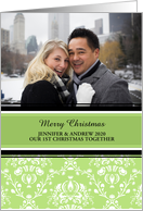 Couple’s First Christmas Together Photo Card - Green Damask card