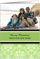Merry Christmas We’ve Moved Photo Card - Green Damask card