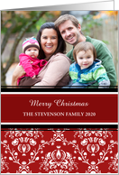 Merry Christmas Photo Card - Red Damask card
