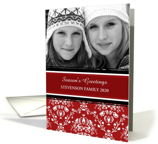Season's Greetings Christmas Photo Card - Red Damask card (985055)
