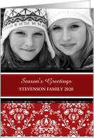 Season’s Greetings Christmas Photo Card - Red Damask card