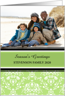 Season’s Greetings Christmas Photo Card - Green Damask card