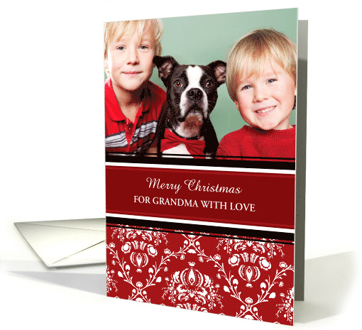 Merry Christmas Grandma Photo Card - Red Damask card (985071)