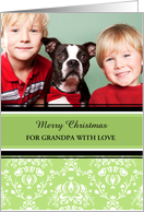 Merry Christmas Grandpa Photo Card - Green Damask card