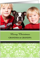Merry Christmas Grandpa Grandma Photo Card - Green Damask card