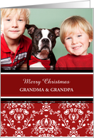 Merry Christmas Grandparents Photo Card - Red Damask card