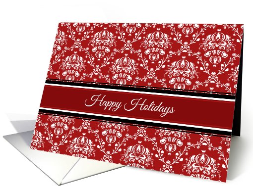 Happy Holidays Christmas Card - Red White Damask card (986927)