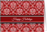 Happy Holidays Christmas Card - Red White Damask card