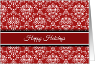 Happy Holidays Employee Christmas Card - Red White Damask card