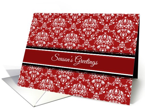 Season's Greetings Co-worker Christmas Card - Red White Damask card