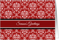 Season’s Greetings Christmas Card - Red White Damask card