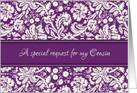 Cousin Bridesmaid Invitation - Purple Damask card