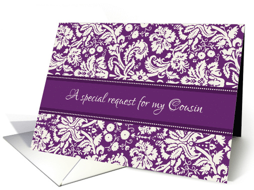 Cousin Matron of Honor Invitation - Purple Damask card (997513)