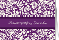 Sister in Law Bridesmaid Invitation - Purple Damask card