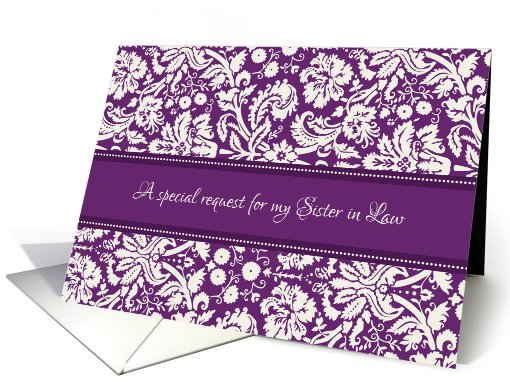 Sister in Law Maid of Honor Invitation - Purple Damask card (997527)