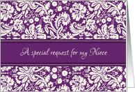Niece Bridesmaid Invitation - Purple Damask card