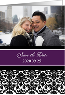 Save the Date Photo Card - Purple Black Damask card