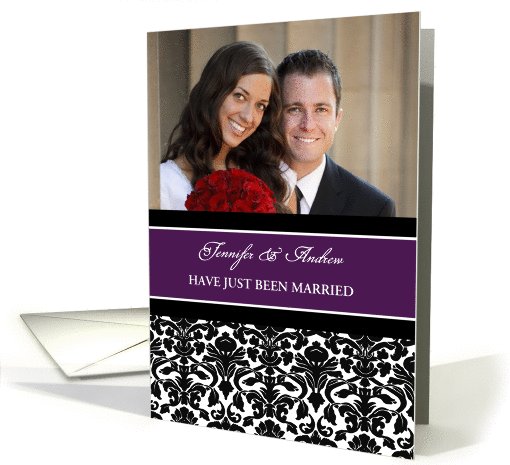 Just Married Photo Card - Purple Black Damask card (997641)