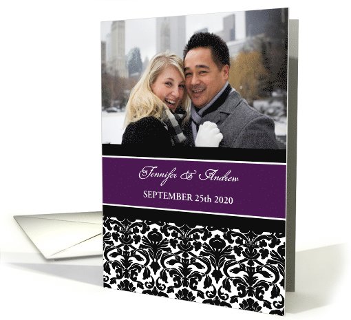 Wedding Invitation Photo Card - Purple Black Damask card (997691)