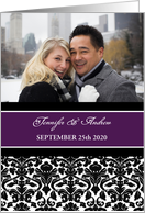 Wedding Invitation Photo Card - Purple Black Damask card