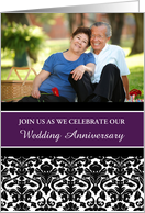 Anniversary Party Invitation Photo Card - Purple Black Damask card