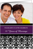 10th Anniversary Party Invitation Photo Card - Purple Black Damask card