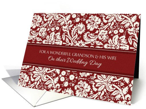 Wedding Congratulations Grandson & Wife - Red Damask card (998331)