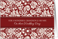 Wedding Congratulations Grandson & Wife - Red Damask card