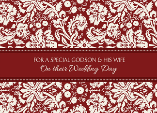 Wedding Congratulations Godson & Wife - Red Damask