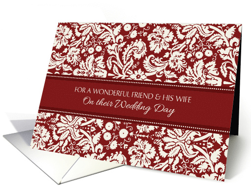 Wedding Congratulations Friend & Wife - Red Damask card (998399)