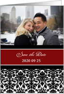 Save the Date Photo Card - Red Black Damask card