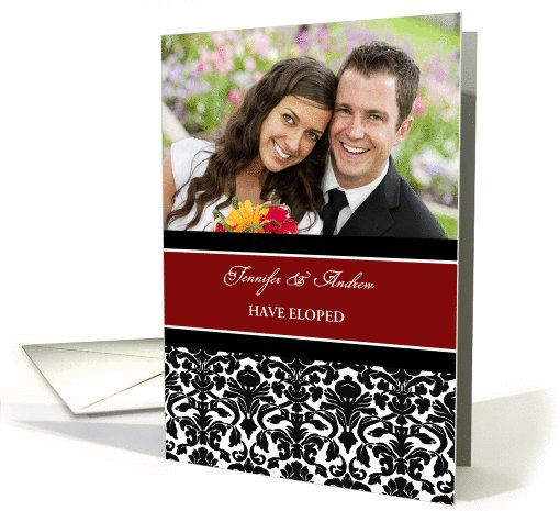 Elopement Announcement Photo Card - Red Black Damask card (998489)